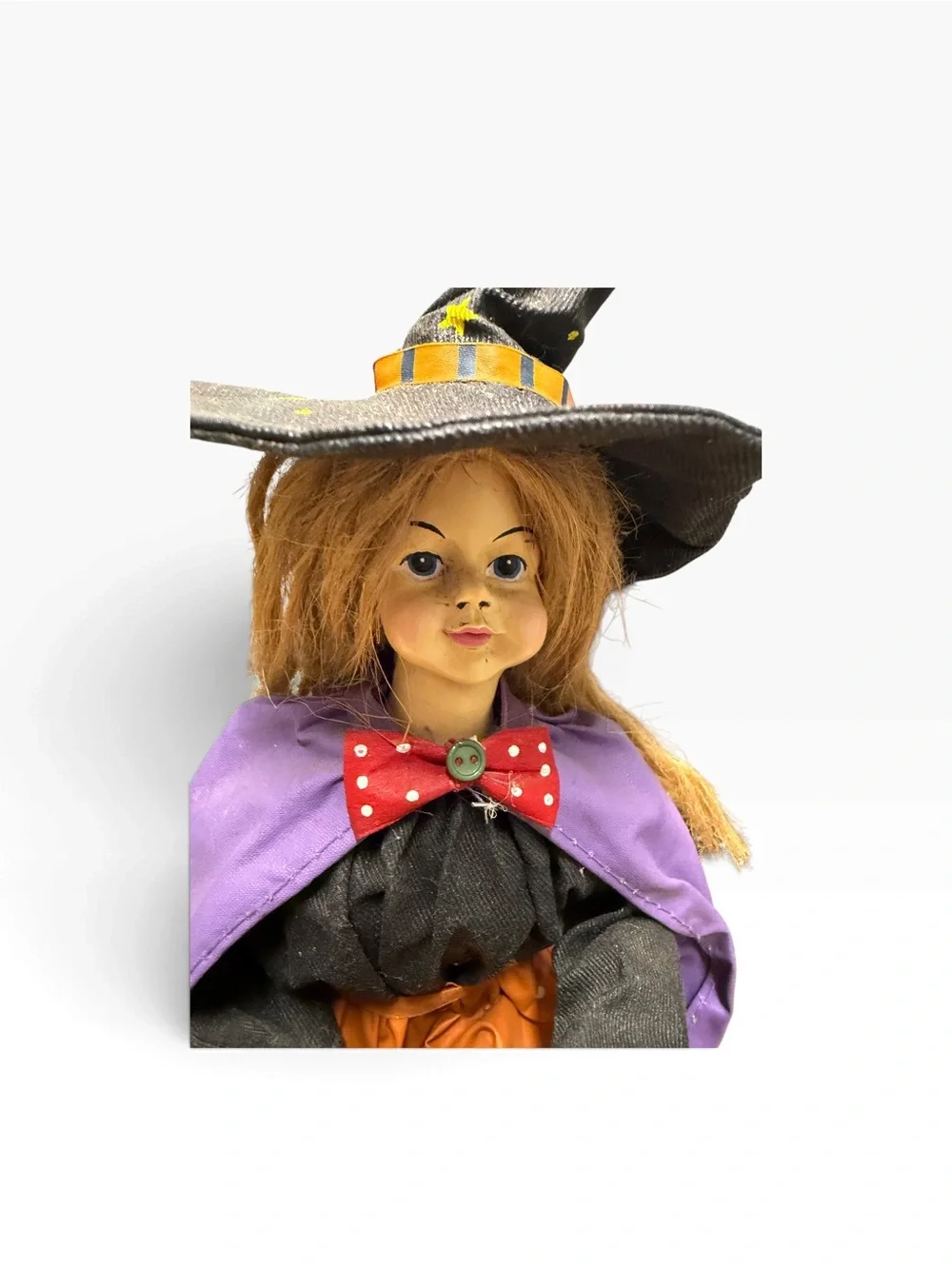 Vintage Halloween Witch & Ghost Figurine 13” Fabric Mache Resin Broom Decor